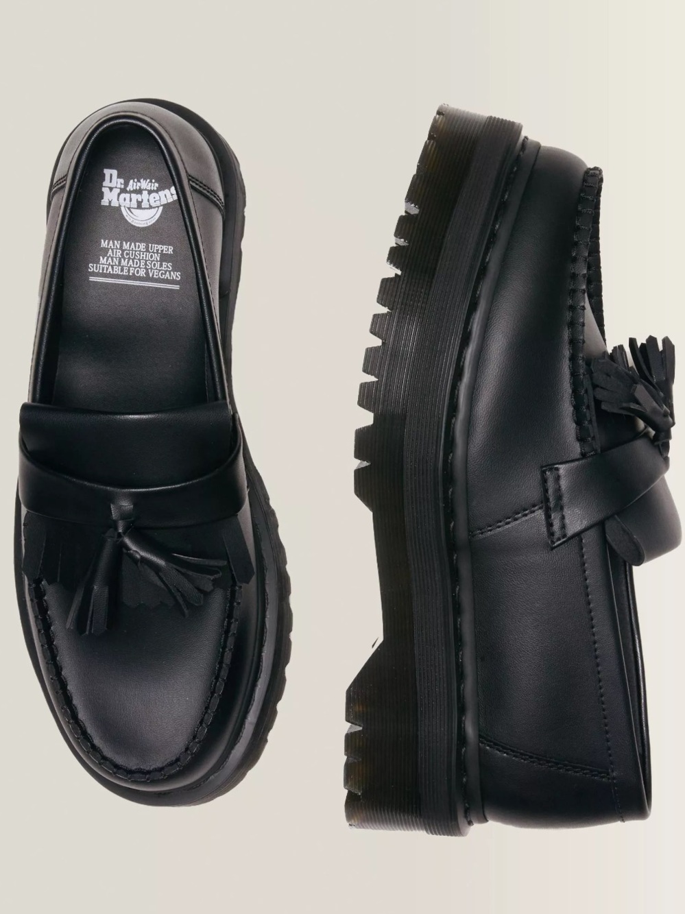 NEW Dr. Marten Adrian Quad Felix Vegan Black Platform Tassel Loafers Size 8
